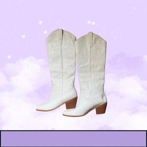 Amazon White and Brown Heeled Boots with Western Style